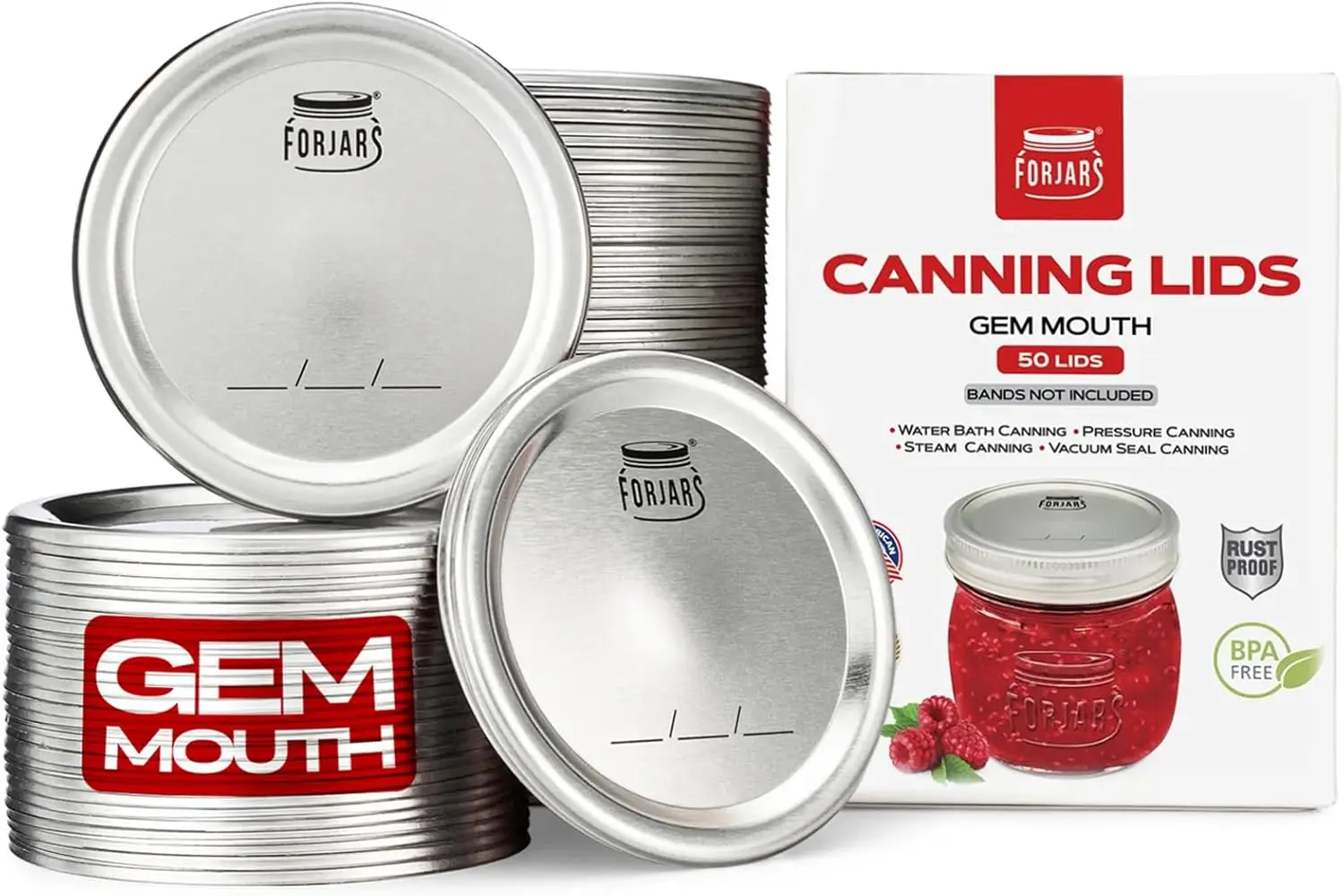 

em Lids for Cannin Jars - Stainless Steel, Rust - Proof - 50-pack - 78 mm diameter - Lar e Small Replacement Bulk Siz