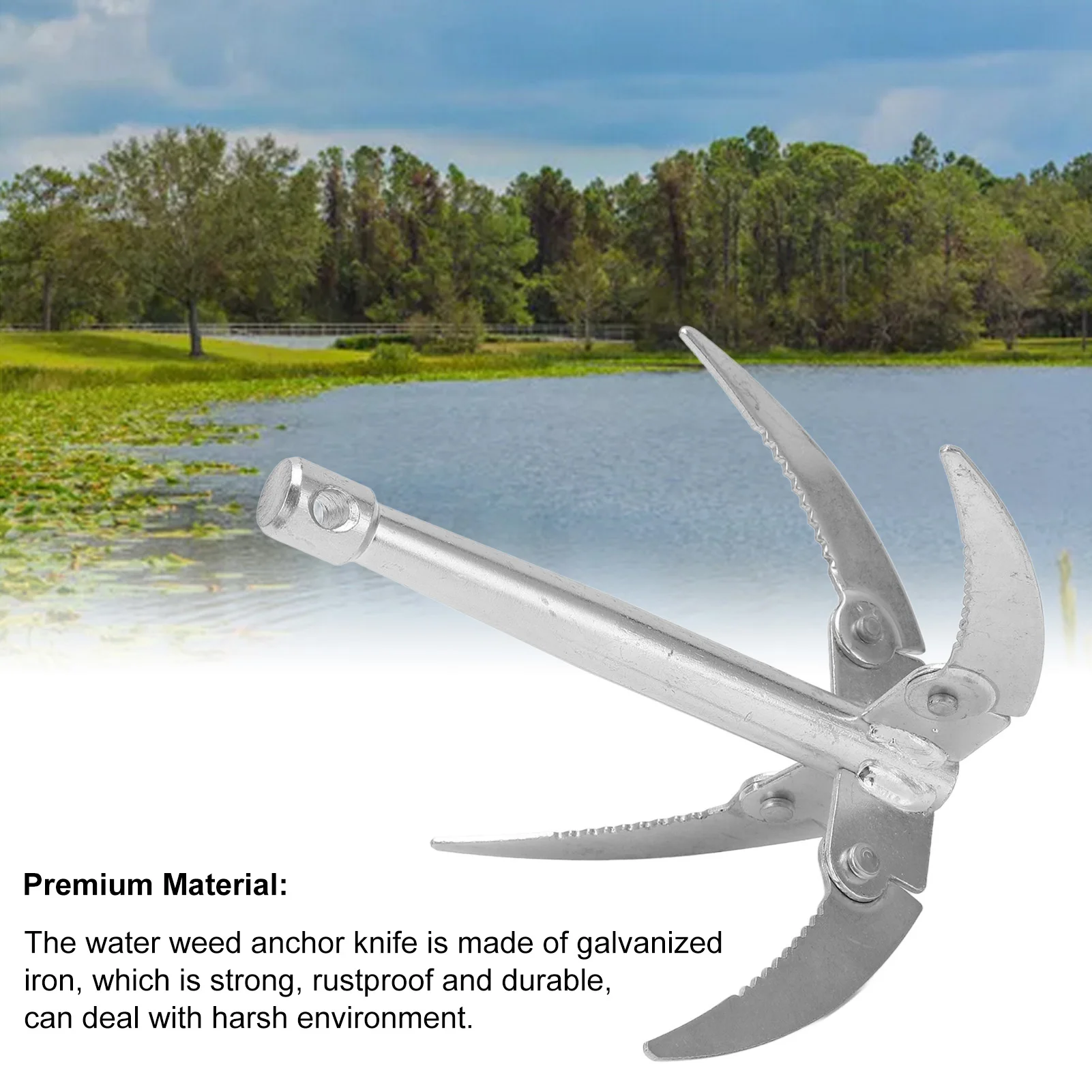 Fishing Water Grass Knife with 10m Rope Foldable Galvanized Iron Rust Resistance  Weed Remover Fishing  Weed Remover