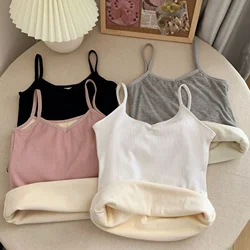 Winter Thermal Underwear Tops Women Velvet Thickened Suspender Bottomed Shirt Slim Warm Sling Vest Sexy Plus Female Undershirt