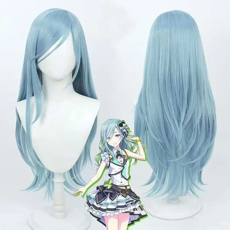 Project SEKAI Colorful Stage! Hinomori Shizuku Cosplay Wig 80cm Long Light Blue Heat Resistant Synthetic Wig for Halloween Party