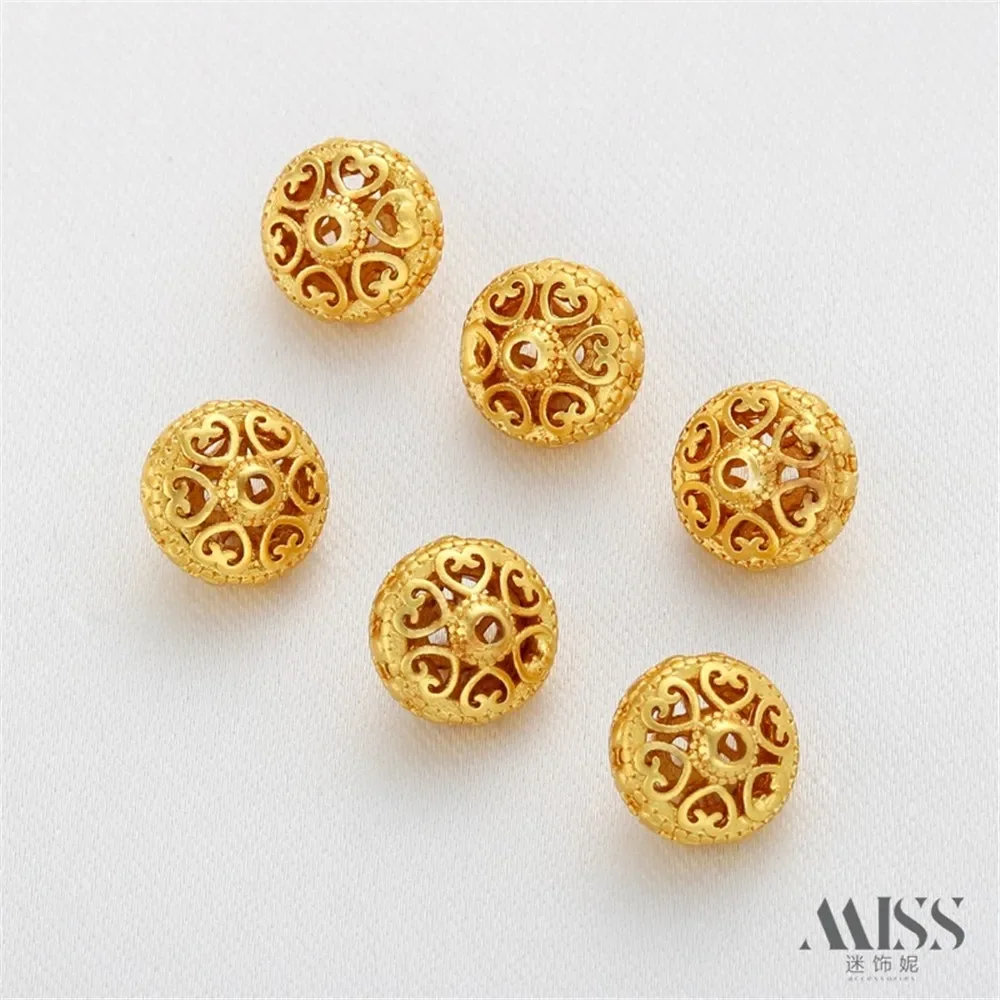 

18K Gold Bag Color-preserving Matte Gold Love Hollow Flat Tire Round Bead Diy Handmade Bracelet Necklace Jewelry Accessories