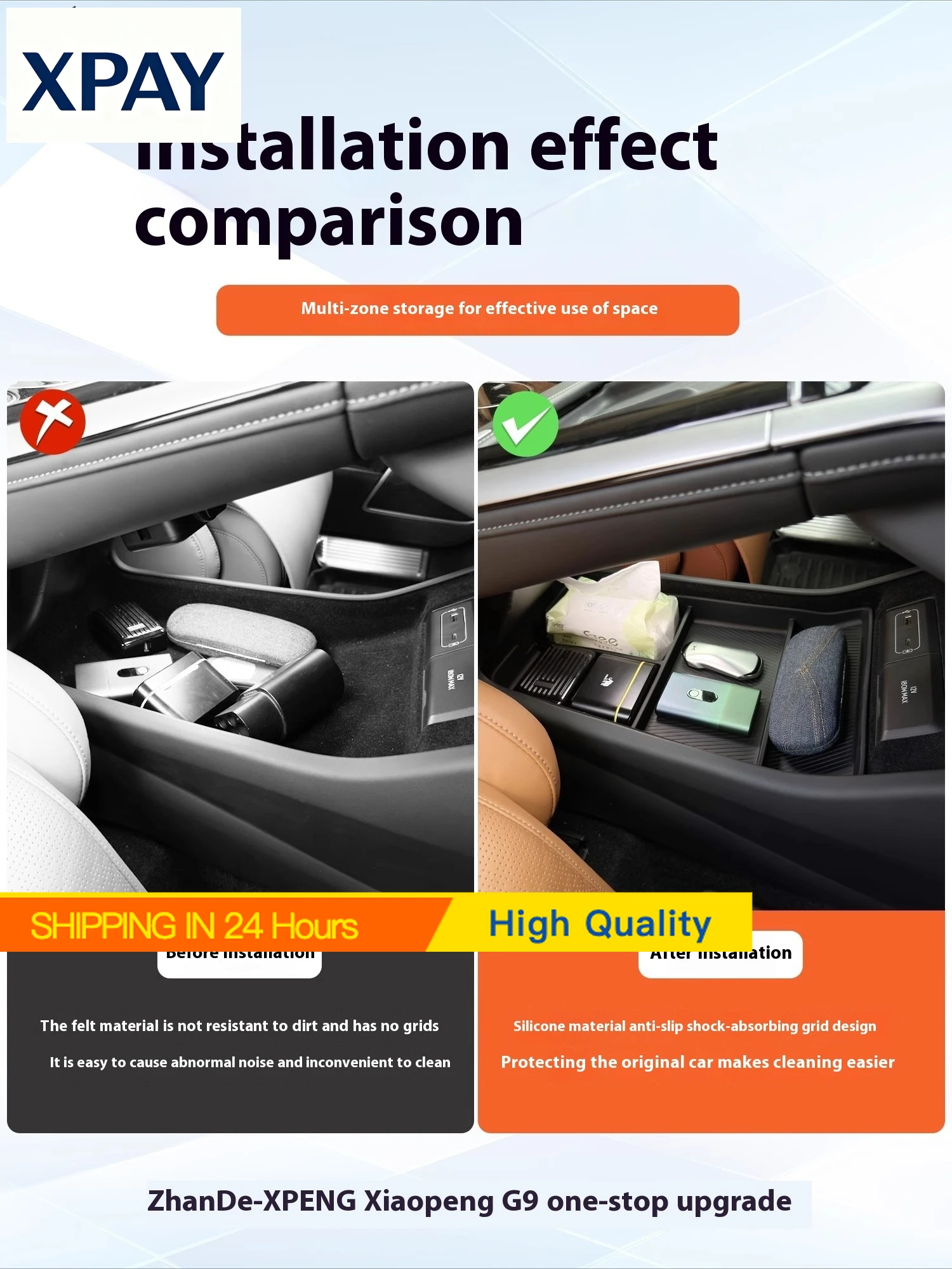 

New Car Car Central Control Armrest Box Storage Box For Xpeng G9 2022-2024 Interior Storage TPE Modification Interior Accessorie