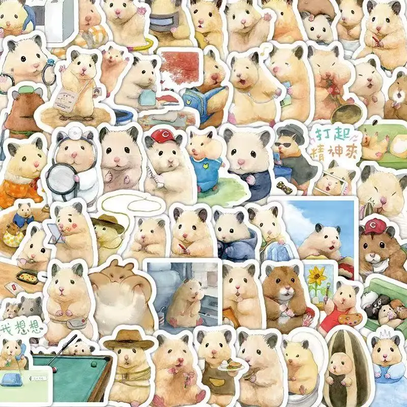 100 sheets of cute little hamster stickers, super cute cartoon stickers, mobile phone case, ledger decoration stickers diy