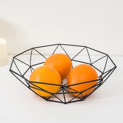 Iron Mesh Woven Fruit Basket Kitchen Countertop Fruit Bowl Vegetable Decorative Holder - Black