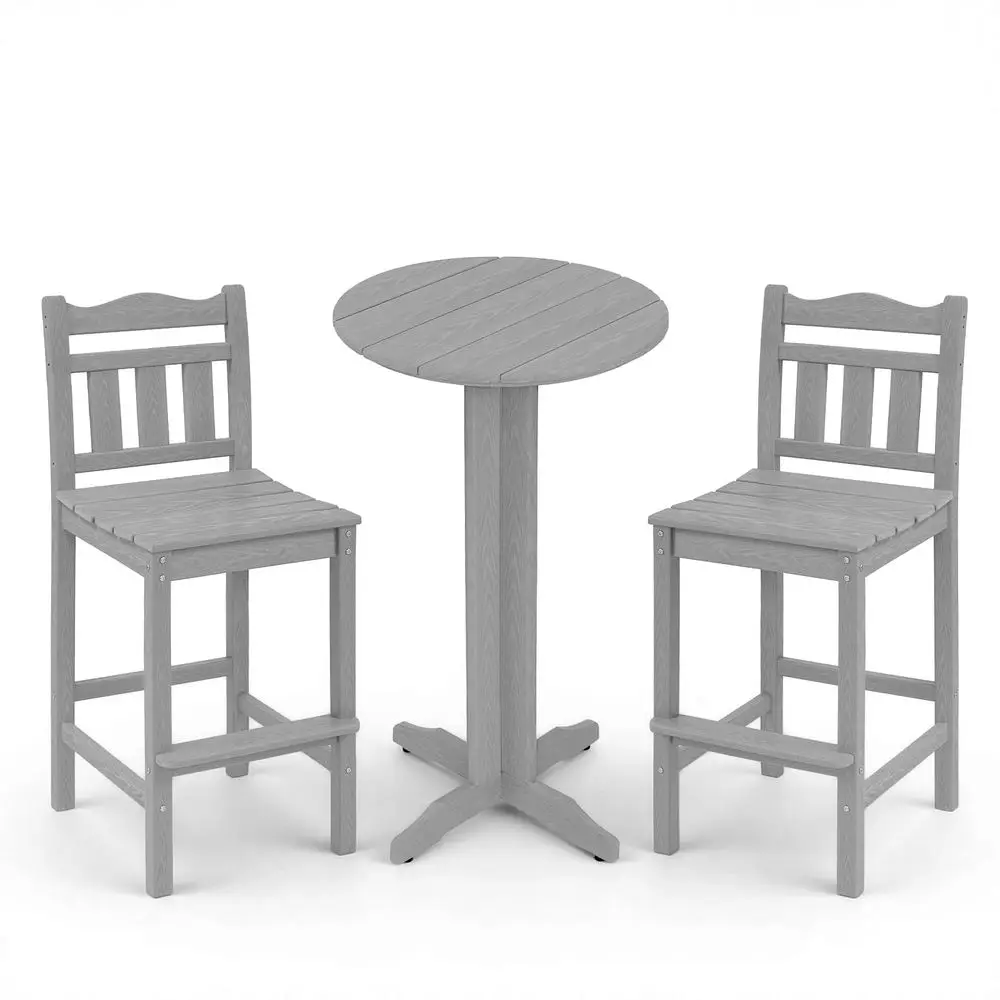 

Outdoor Bar Set, HDPE Adirondack Bar Height Chairs Set of 2 and Round Bar Table, All Weather Patio Bistro Set for Balcony, Pool