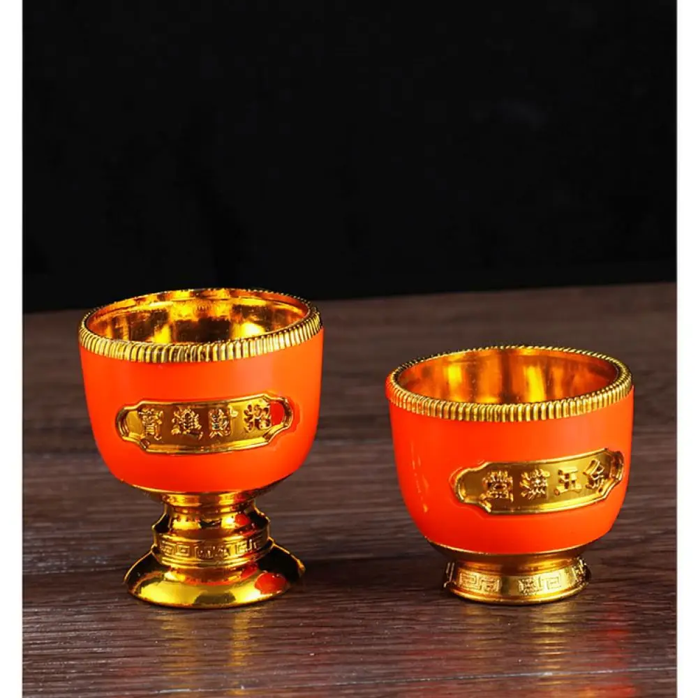 Elegant Gold Plated Plastic Offering Set Wine Kettle Teapot Cup Lotus Plate For Religious Buddhist Altar Home Decoration