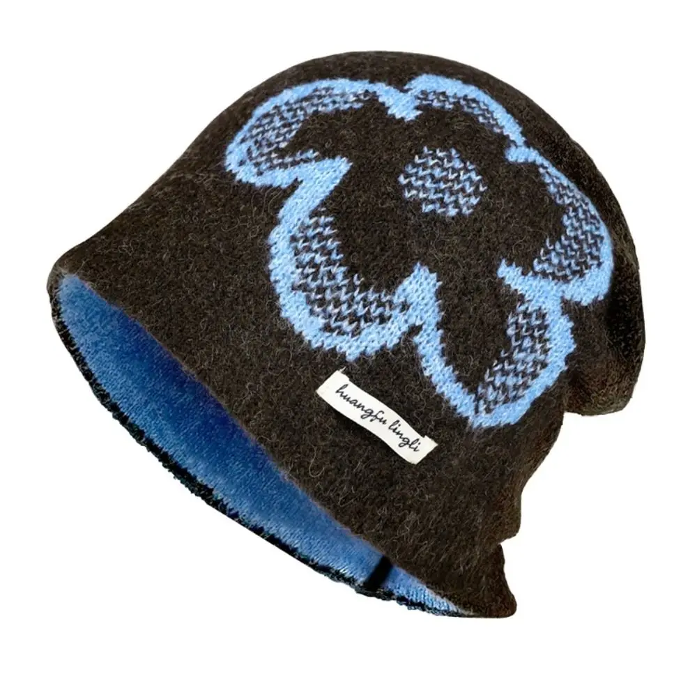 أزياء مطبوعة زهرة الجاكار محبوك قبعة الصوف الدافئة معرض جزيرة نمط بيني لطيف خمر سدادات حماية الأذن قبعة الخريف