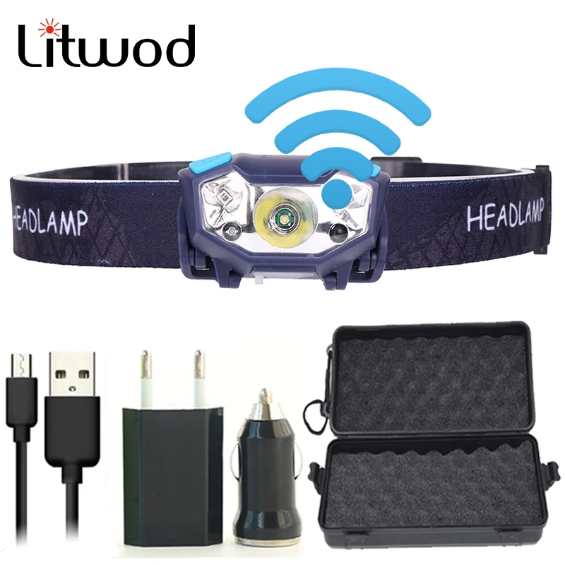 Q5 LED headlight headlamp Body IR Sensor Head Torch flashlight Light Lamp Built in Micro USB Rechargeable battery