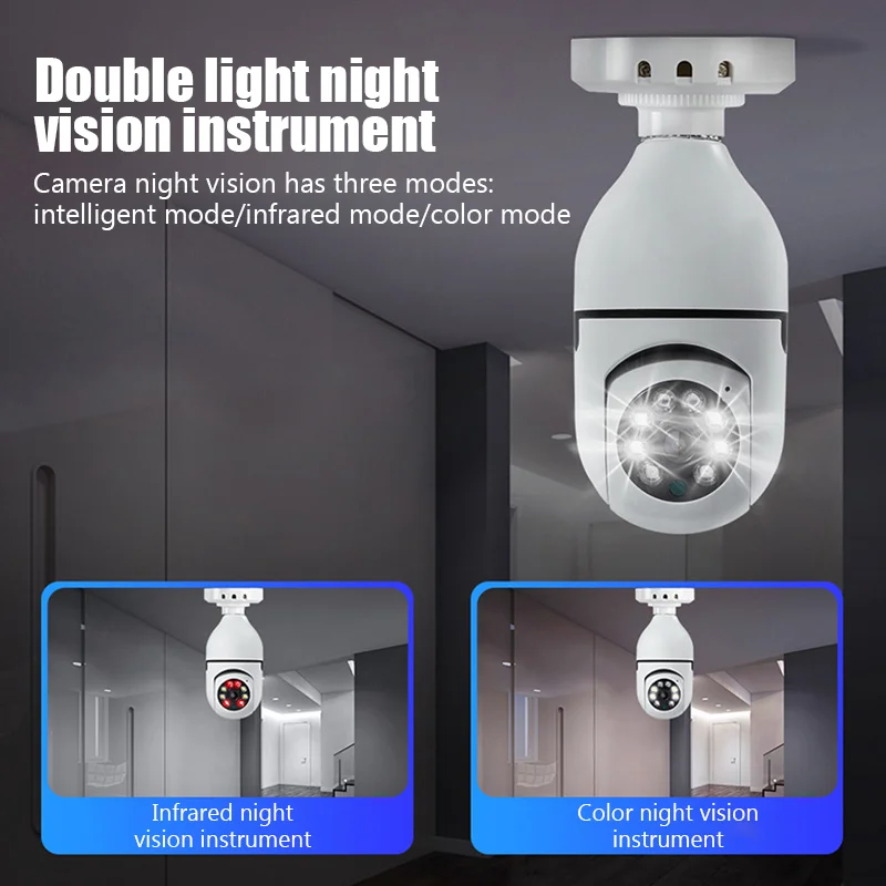 Cámara de vigilancia inalámbrica con bombilla E27, 5G, Wifi, visión nocturna, seguimiento humano automático, Monitor de protección de vídeo