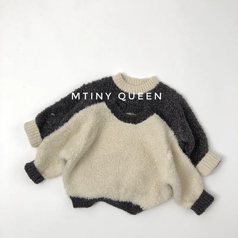 

2025 Winter New Children Long Sleeve Sweater Thick Warm Baby Girls Vintage Knitted Pullover Boys Plush Knitwear Kids Clothes