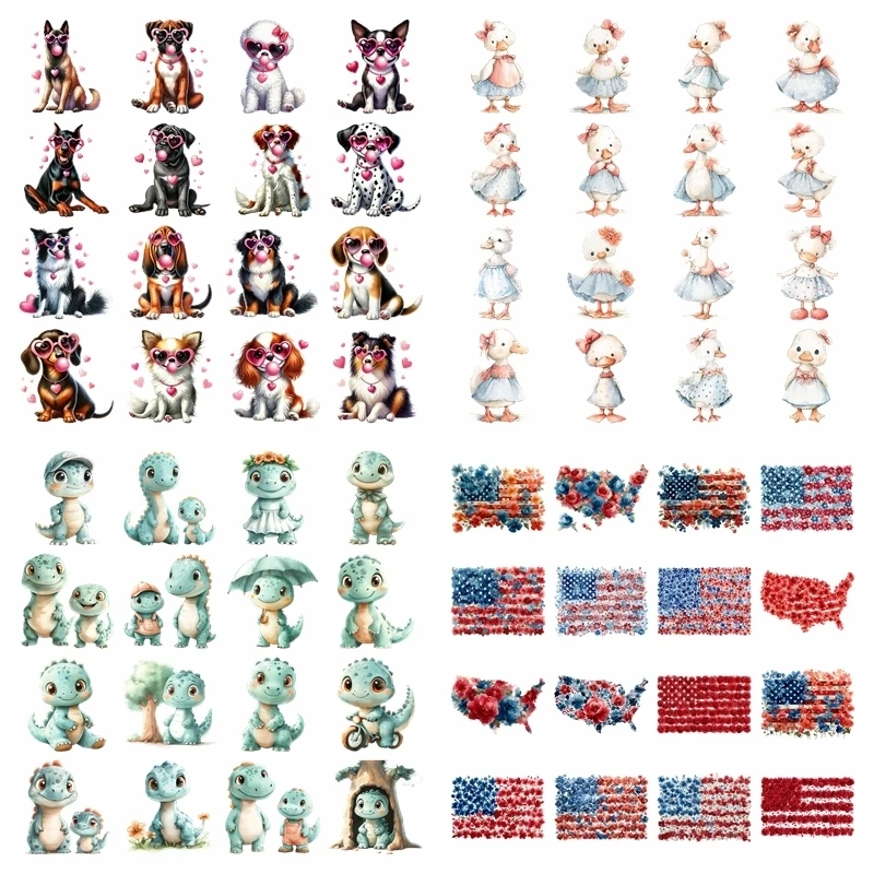 Cartoon Dog duck Set transfer iron on printing vinyl stickers T-shirt stickers DIY Toy doll clothing decoration