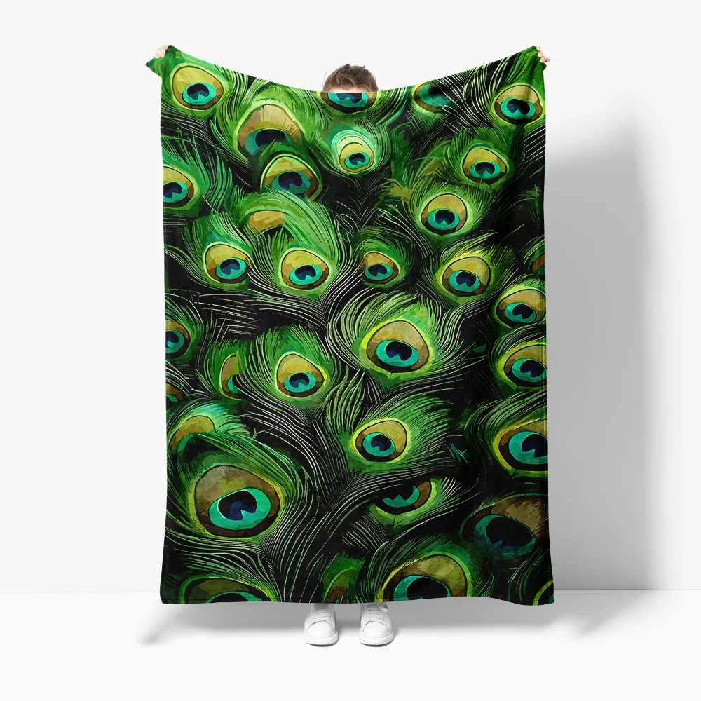 

Decorative Peacock Feather Print Soft Warm Fleece Blanket Luxury Gift for Women Girls Home Decor