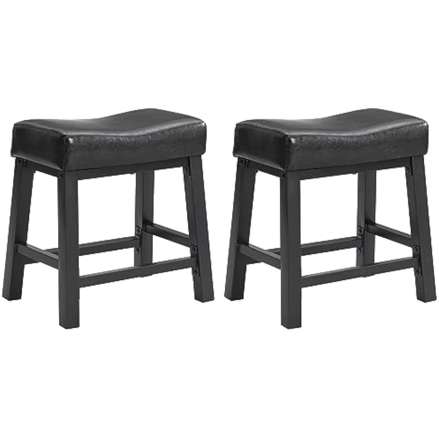 

Heavy-Duty Padded Faux Leather Saddle Seat Kitchen Counter Height Barstools, 18.9 Inches, Black, Set of 2