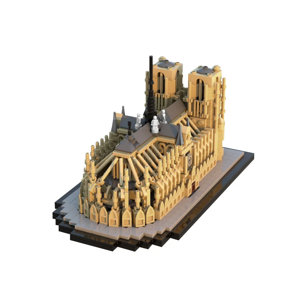 MOC-décennie s d'architecture d'église gothique, Notre Dame, France, Paris, briques emblématiques, modèle à l'échelle 1:800, construction de la ville, jouet de décoration médiévale