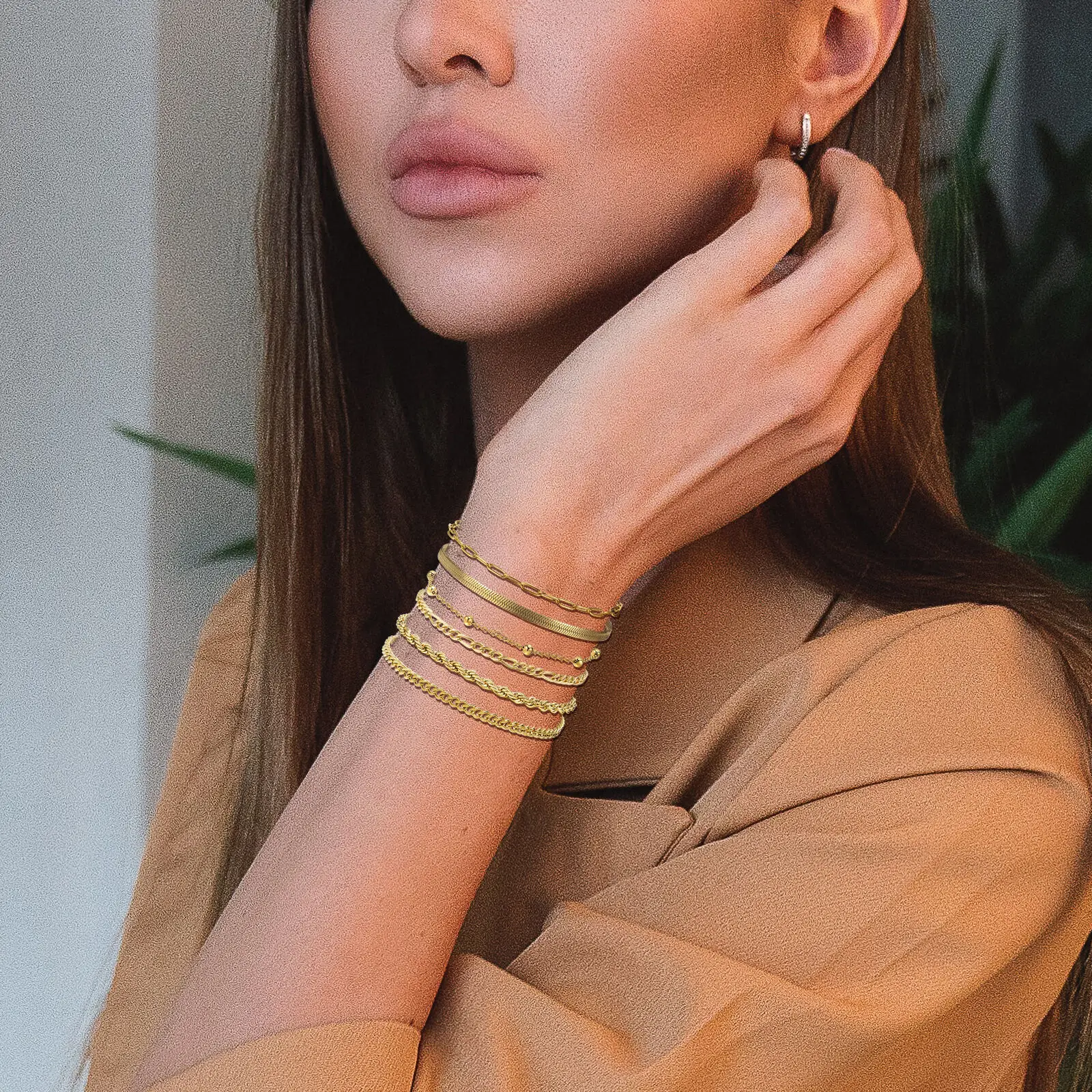 Vnox 6pcs/3pcs Women Chain Bracelets Set, Rope Chain Cuban Chain Snake Links Bracelets, New Gold Plated Minimalist Jewelry Set