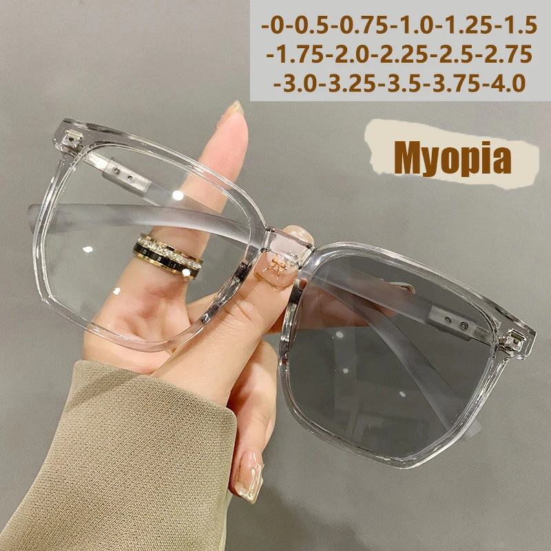 Photosensitive Color-changing Anti-blue-light Polygonal Large-frame Near-sighted Glasses 6023