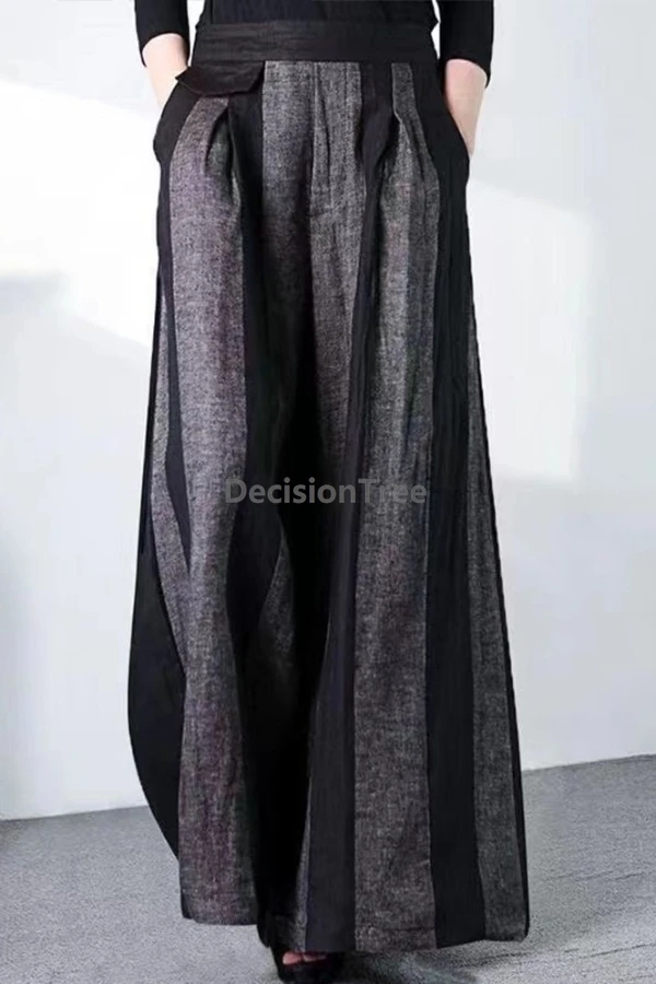 

2025 high end wide leg pants summer vintage casual women's trousers Vertical stripes design fashionable versatile chinese pants