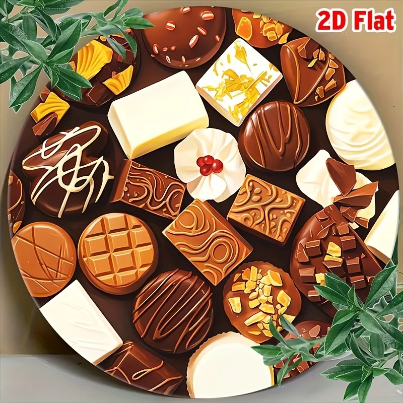 1pc Vintage Aluminum round Wall Art 2D Flat Chocolate Theme 8x8 Inch Metal Decor No Electricity Needed Valentine's Day Gift