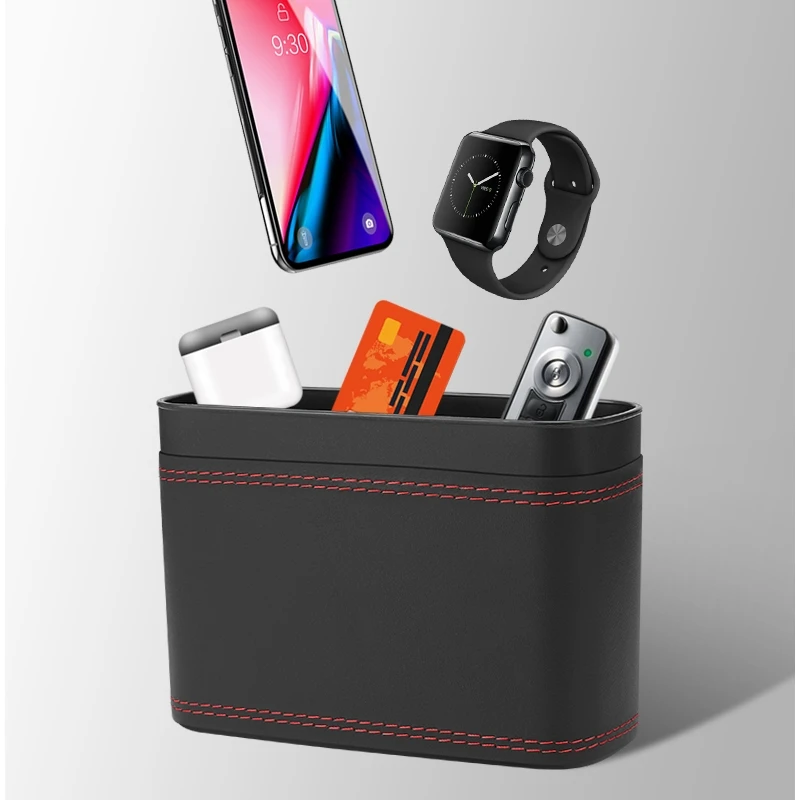 Multifunktionale Auto-Aufbewahrungsbox mit Druckmechanismus, Mülleimer aus PU-Leder für Fahrzeuge, Aufbewahrungsbox zum Aufhängen an der Rückseite des Sitzes und an der Tür, mit Druckmechanismus – Detail 2