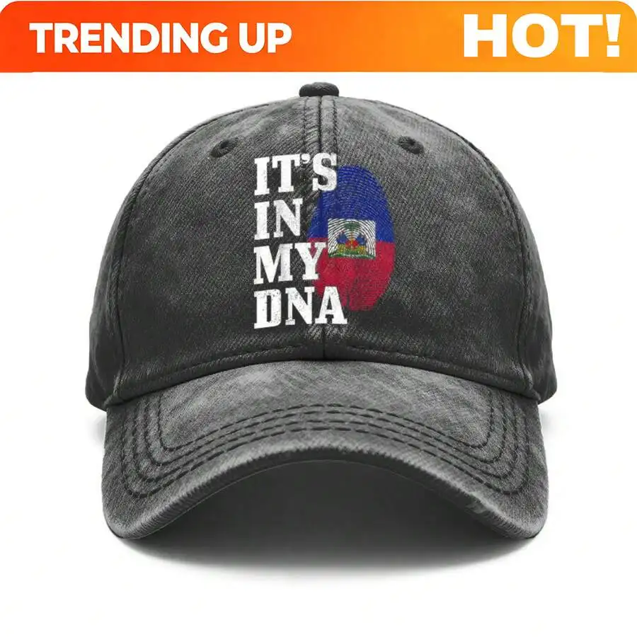 1pc Retro Distressed Unisex Baseball Caps Featuring Haiti Fingerprint Graphic,Design Print, Adjustable, Outdoor Activities