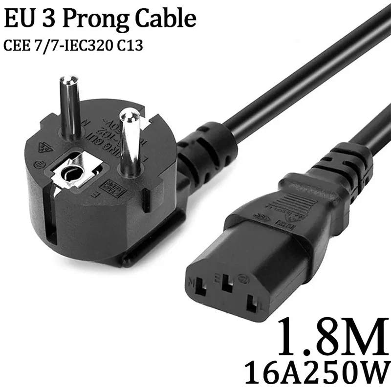 

1m/1.5m/1.8m EU Power Cable Euro Plug IEC C13 AC Power Supply Cable Extension Cord For PC Computer Monitor Samsung TV Speaker