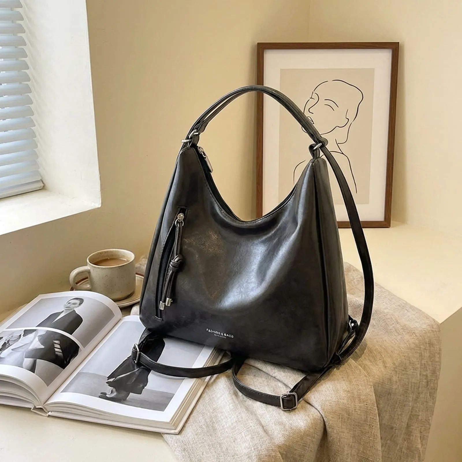 Tragetasche mit großer Kapazität für Damen – neuer koreanischer Stil, Vintage-Stil, lässige Umhängetasche, minimalistischer Mode-Rucksack – Detail 3