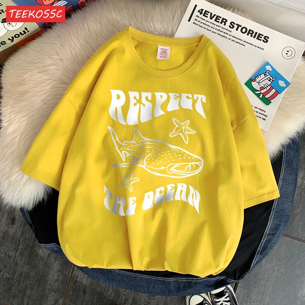 Protect Marine animals 2025 summer 100% cotton trend Breathable fashion simple style short sleeve T-shirt 2D printing
