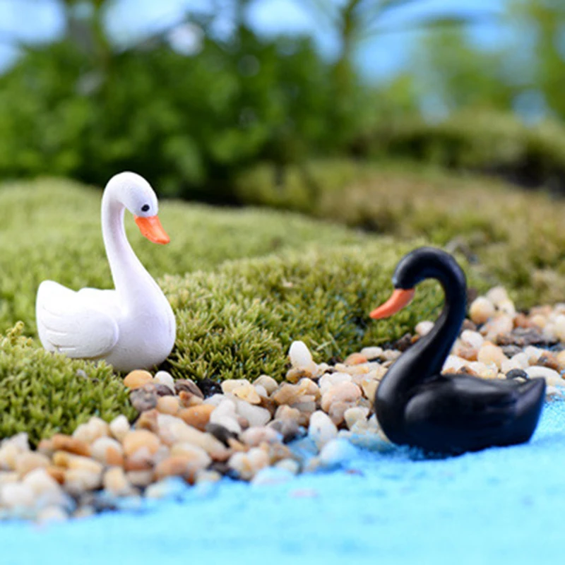 1/2PCS Mini Goose Model Statue Miniature Animal Swan Figurine Ornament Micro Swan Fairy Garden Ornaments Craft Home Garden Decor