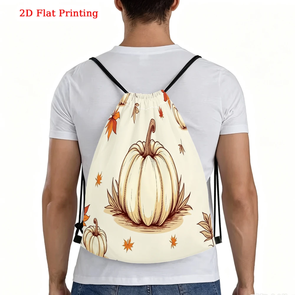 Casual Style, Drawstring Backpack, 2D Flat Printing Pumpkin Pattern, Fitness Sports Backpack, Outdoor Travel Drawstring Bag