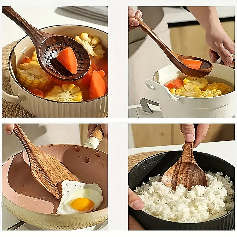 7styles Thailand Teak Cooking Spoon Natural Wooden Kitchen Tableware Tool Ladle Turner Rice Colander Soup Skimmer Scoop Utensils