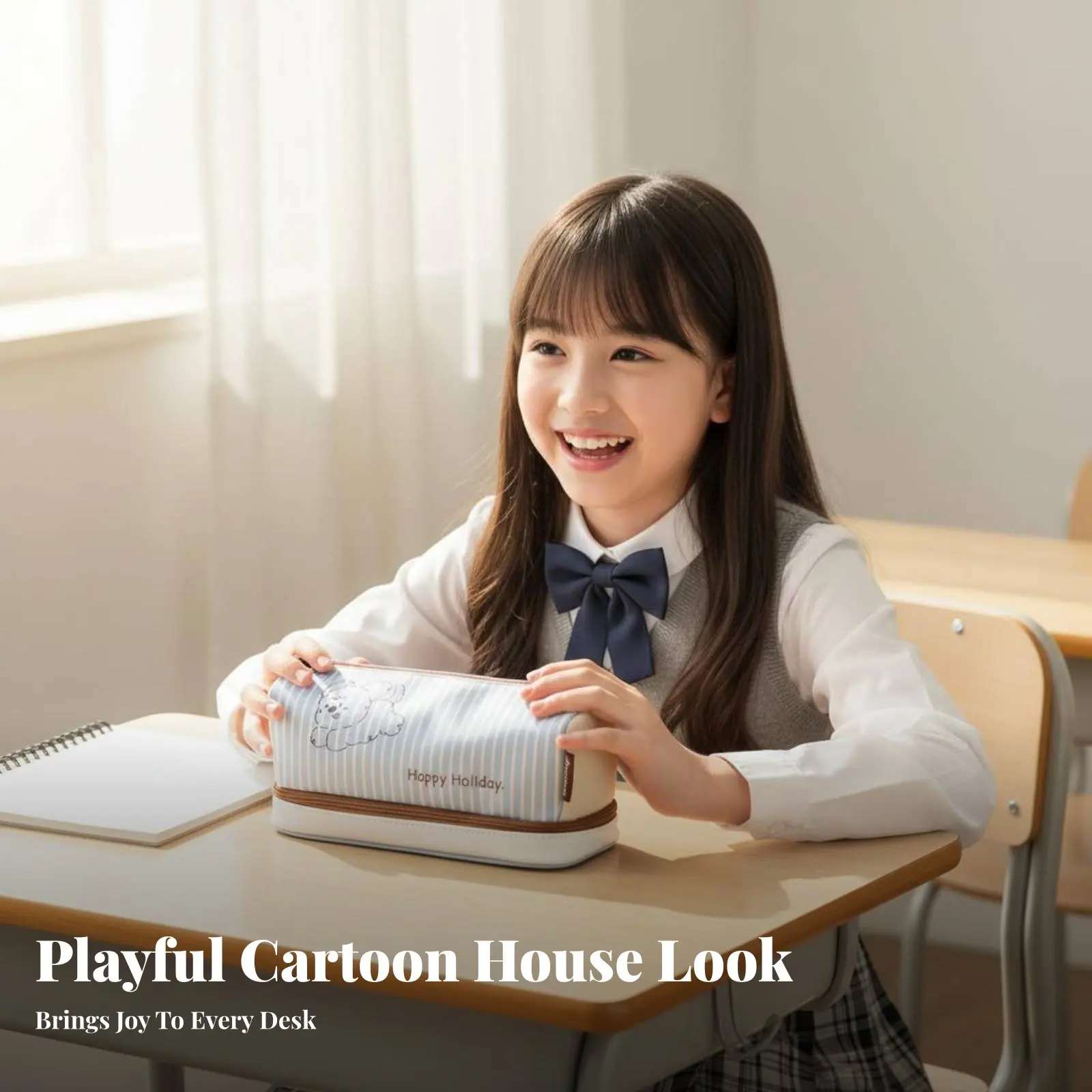 

House Shaped Writing Utensil Case Gift Box Included Cute Zippered Writing Utensil Bag Large Capacity Cartoon Pen Pouch Multiple