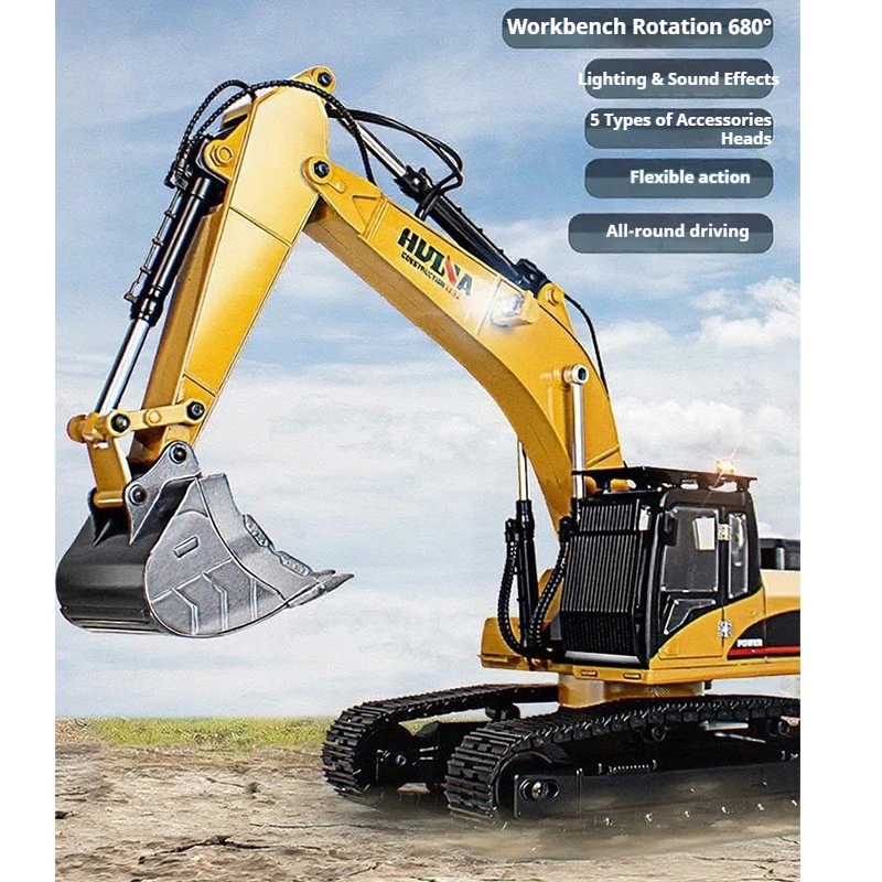 Huina 1580 1/14 Rc Metal Excavator 360 Rotating Engineering Vehicle Electric Sound Light Model