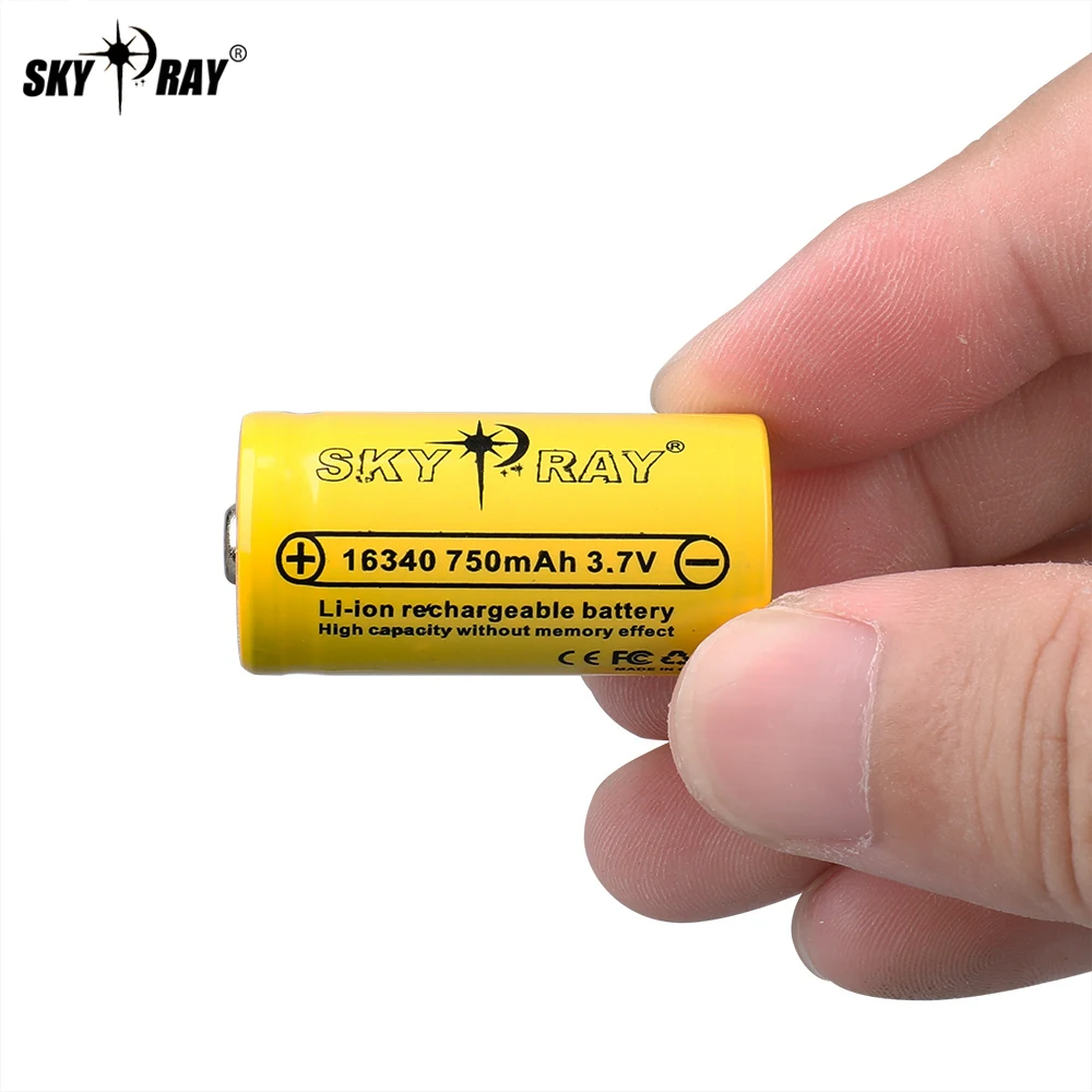 SKYRAY 100% Original 16340 Battery 3.7v Lithium 750mAh Li-ion Cells Rechargeable Batteries for Toys Torch Flashlight