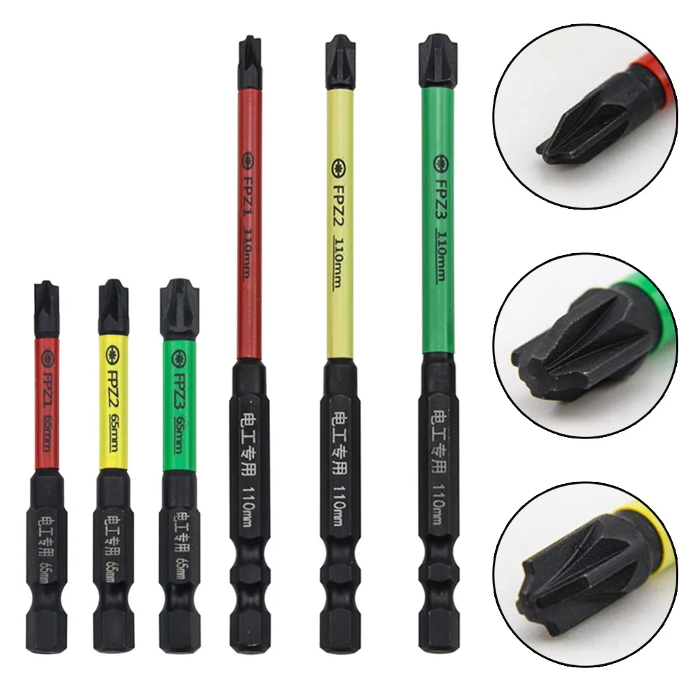 Magnetic Special Slotted Cross Screwdriver Bits Batch Head Nutdrivers FPZ1 FPZ2 FPZ3 65mm/110mm For Socket Switch