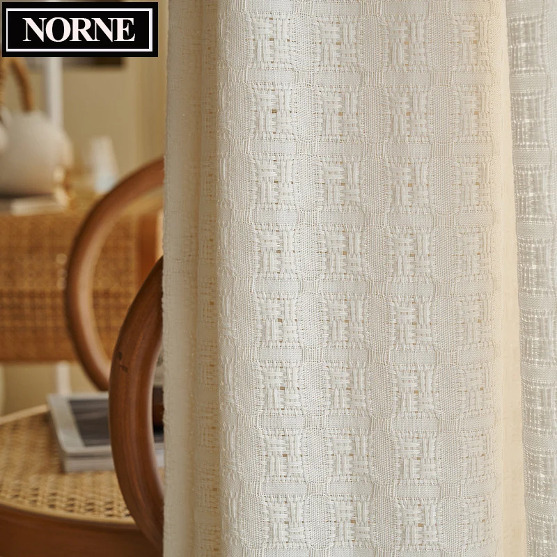 

NORNE-Solid Log Retro Style Sheer Curtains for Living Room and Bedroom,Simple Jacquard Tulle Window Drapes Voiles Custom Made