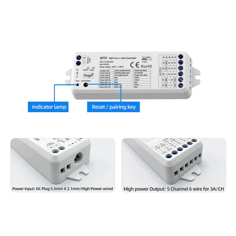 Imagem -05 - Tuya Wifi e rf em Controlador Led Wt5 2.4g Dimmer para Cct Rgb Rgbw Rgbcct Fita de Luz Vidro Painel de Toque Controle Remoto