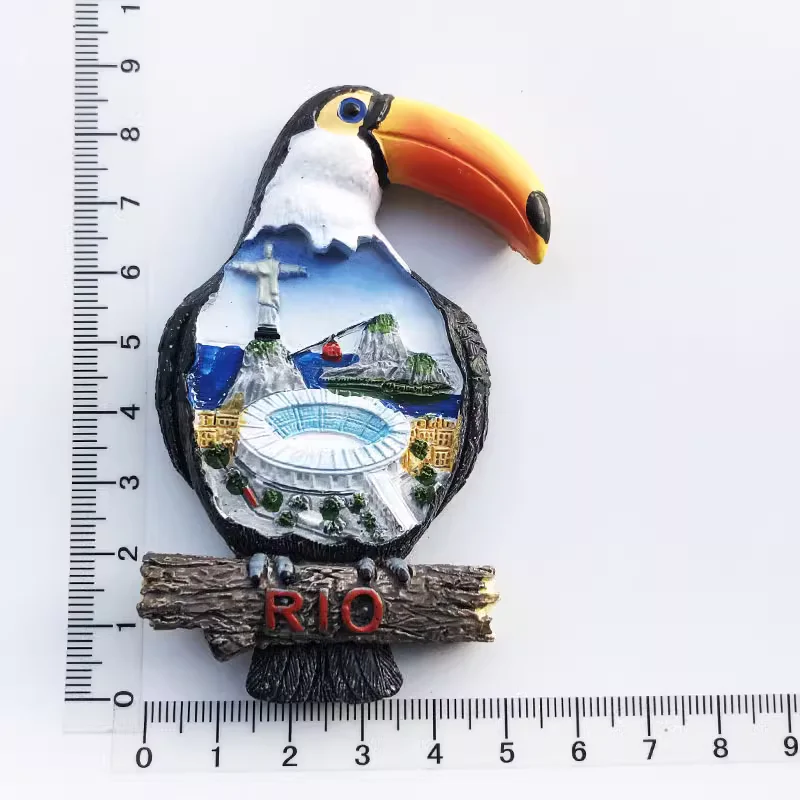 Rio de Janeiro Big Mouth Bird Fridge Magnet Colored Resin Gift Decoration Tourism Souvenir Message Sticker Crafts