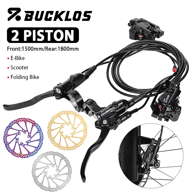 

BUCKLOS Power Off Electric Bicycle Brakes 2 Piston with Rotor for E-Bike Folding Bike Scooter Hydraulic Disc Brake Bike Brakes