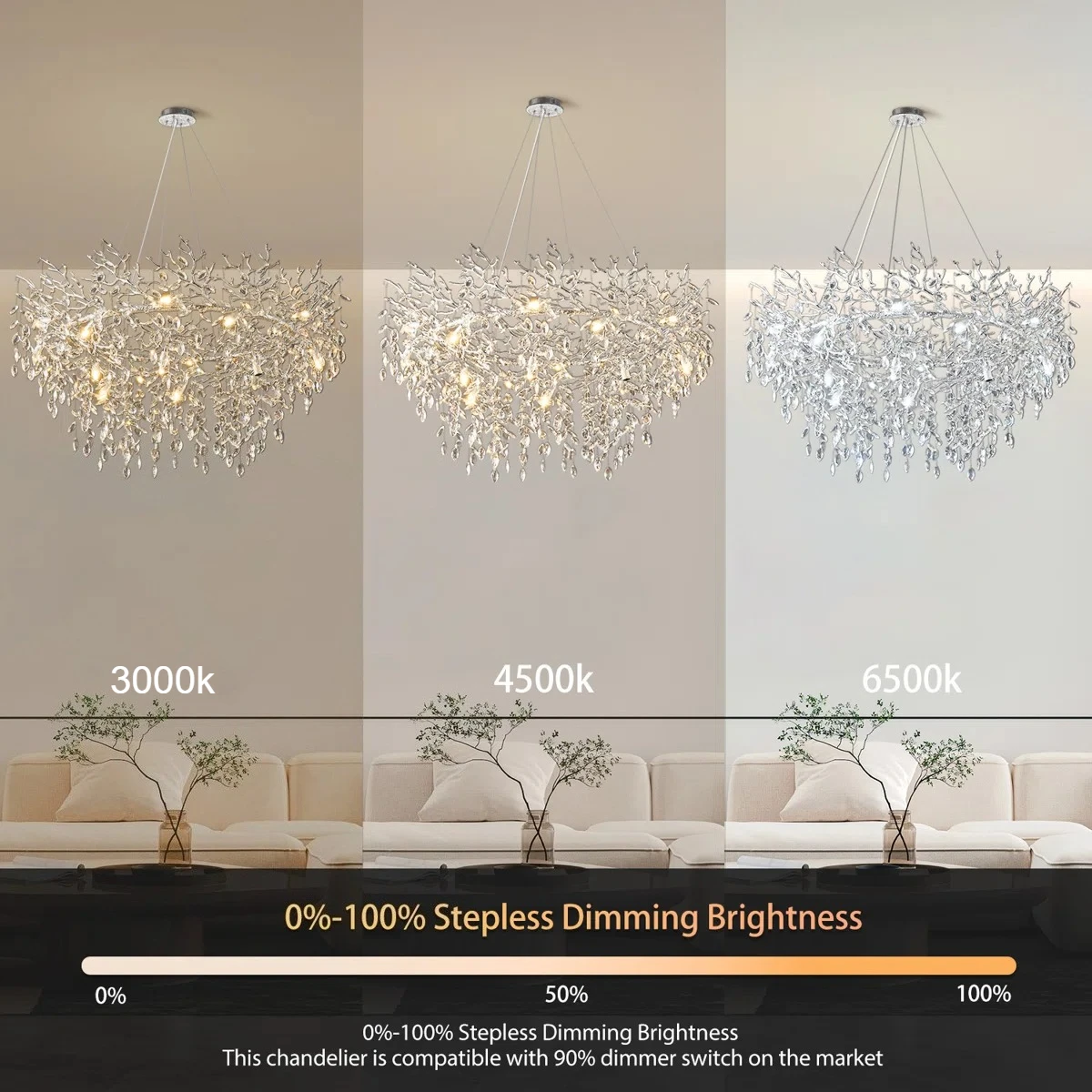 Lampadario di cristallo rotondo con lampadina G9 per sala da pranzo, soggiorno, dimmerabile, regolabile, apparecchio di illuminazione per interni di alto lusso