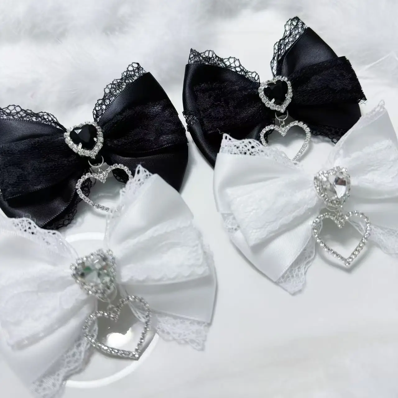 اليابانية الأصلية اليدوية الحلو ولطيف فتاة مجوهرات الأرض برعم المرأة إكسسوارات الشعر الدانتيل حجر الراين القوس دبوس الشعر بروش #1