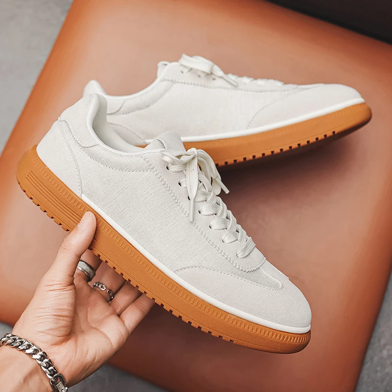 Linen Men Sneakers 2026 Fashion Retro German Training Shoes Flat Laced Up Casual Shoes Splice Soft Flats Shoes for Men