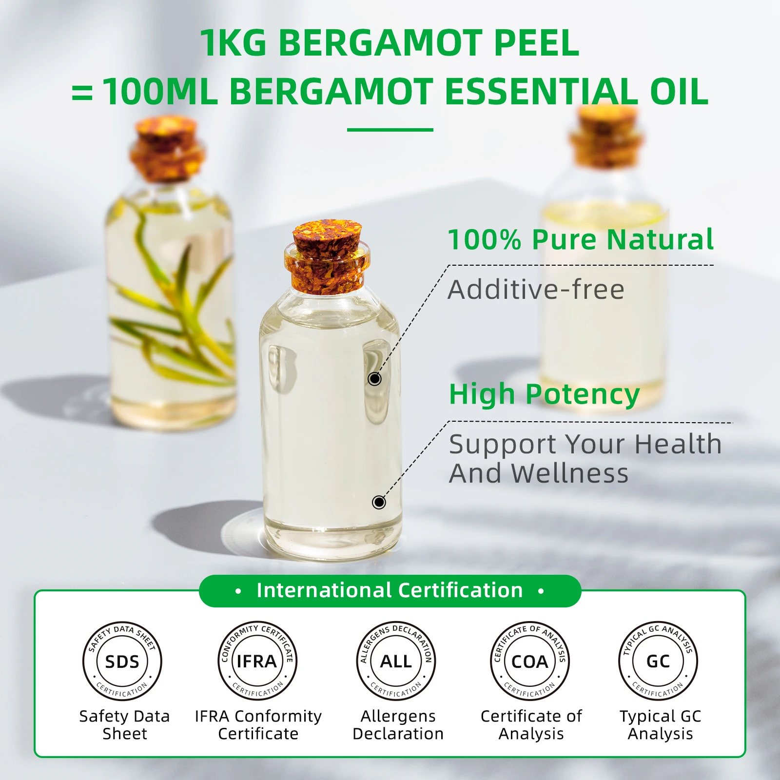 HIQILI 100ML Bergamot Essential Oils,100% Pure Nature for Aromatherapy, Diffuser, Humidifier, Massage, Deep Relaxation