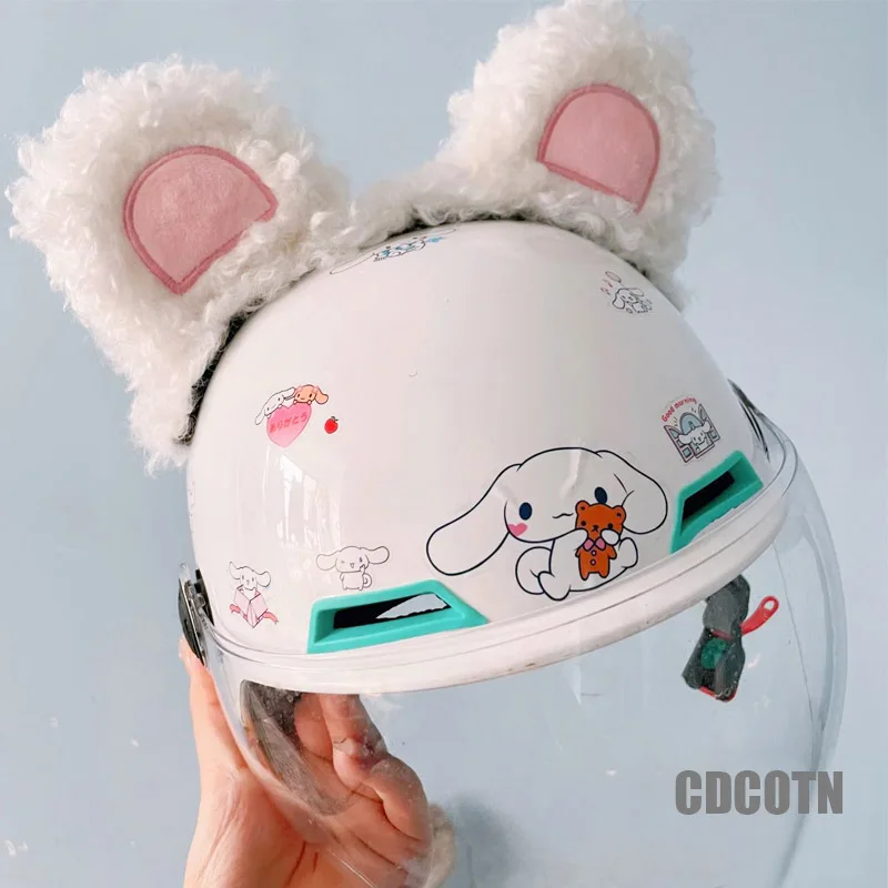 Motorcycle Electric Vehicle Helmet Decoration Cat Ears Rabbit Cute Teddy Plush Motorbike Helmets Sticker Cosplay Car Accessories