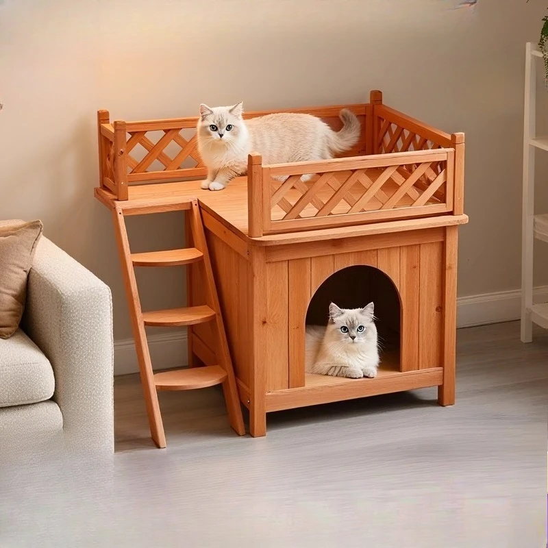 Solid wood cat nest Four Seasons Universal Villa Indoor and Outdoor Double-layer Household Cat Room Cage