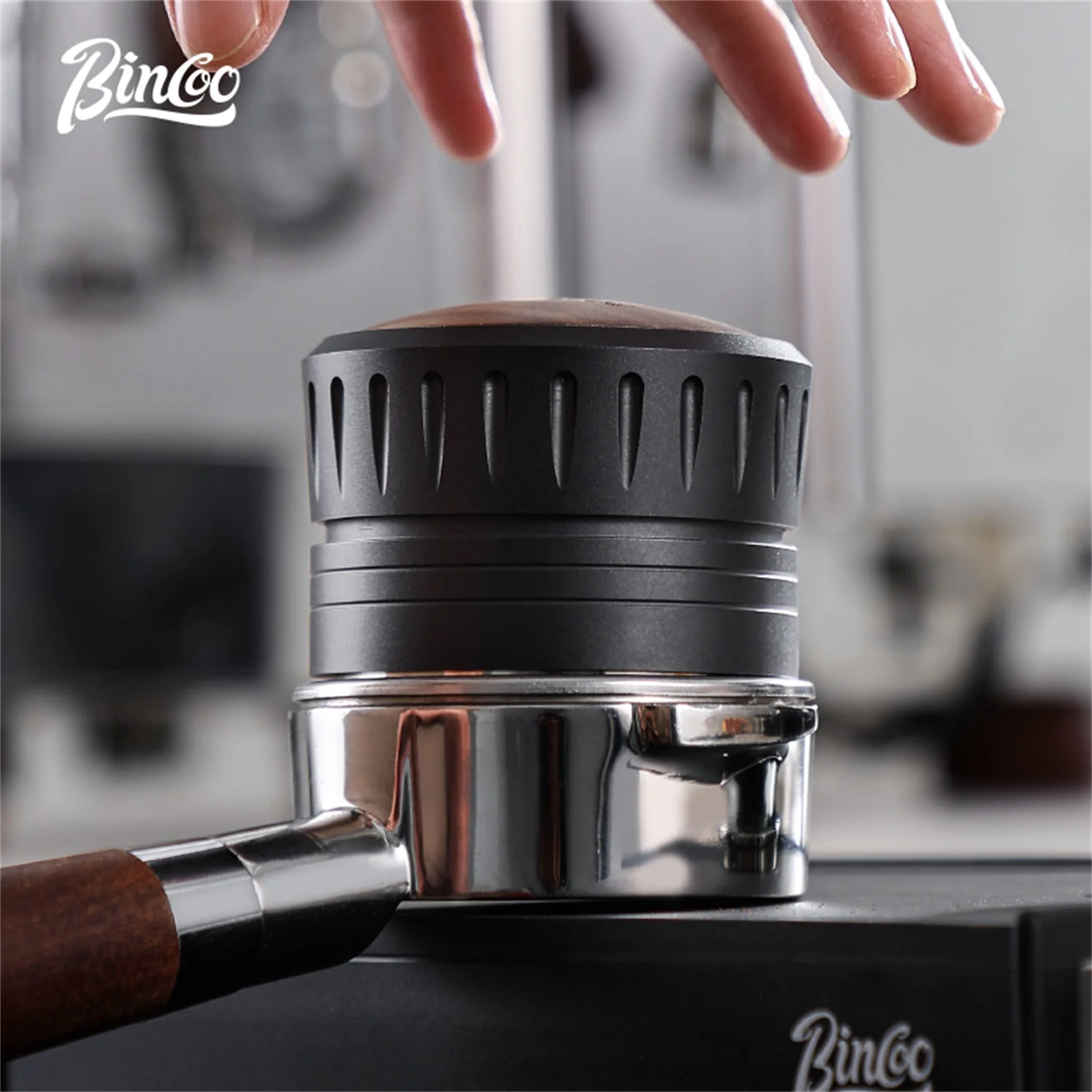 

Bincoo Self Gravity Powder Distributor 58.35/58mm Stainless Steel Powder Hammer Automatic Height Adjustment Italian Barista Tool