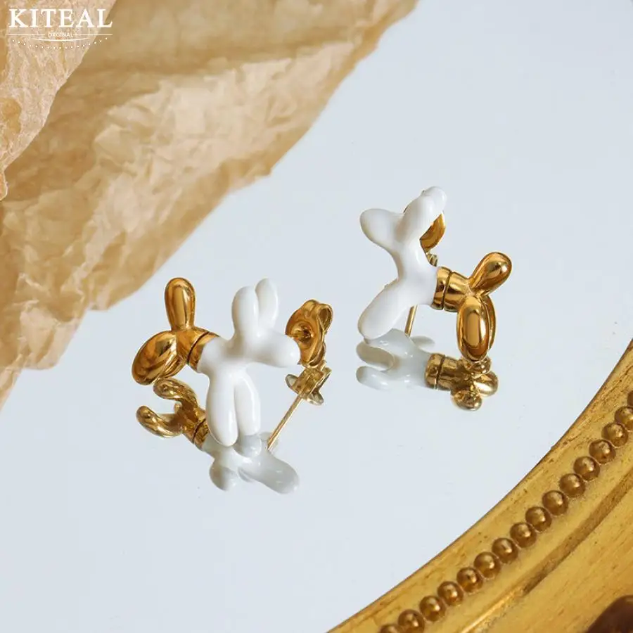 KITEAL Hot Selling 18KGP Gold plated Gentlewoman stud earrings White Balloon Dog Earrings women earrings Gift for her