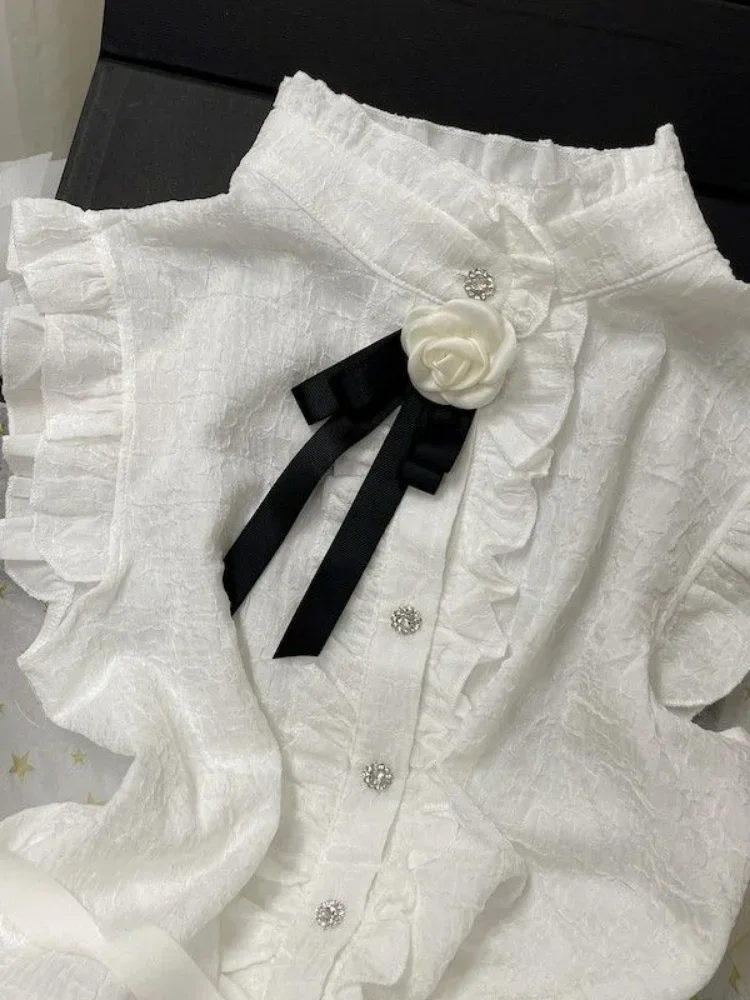 Blusas Mujer De Moda 2022, туника без рукавов, милые блузки для женщин, элегантные рубашки без рукавов с воротником-стойкой, модный корейский укороченный топ