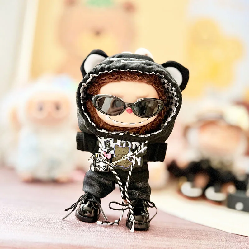 

Labubu Doll Clothes Patch Bear Black White Hoodie Set 17cm Labubu I II Idol Doll Sitting Party Accessories Replacement