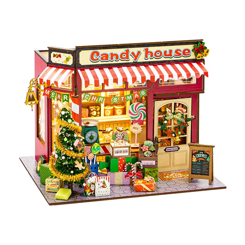 

DIY Wooden Dollhouse Candy Houses Model Miniature With Furniture Kit 3D Assemble Toy for Children Adult Christmas Gift Casa