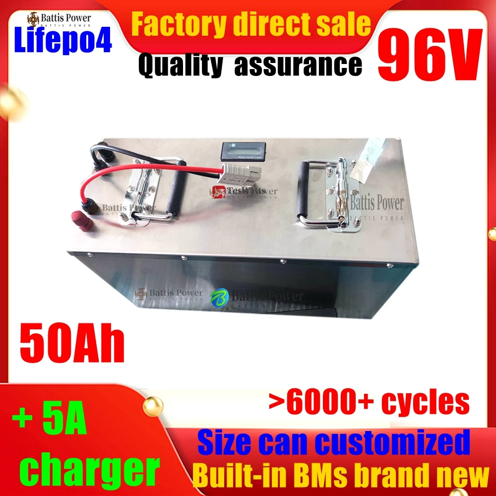 lithium 96v 50Ah Lifepo4 battery pack BMS 32S 102V for AGV inverter vehicle scooter Motorcycle 8000W Forklift + 5A charger